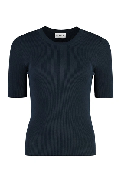 P.a.r.o.s.h Ribbed-knit Wool T-shirt In Blue