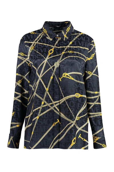 Versace Printed Viscose Shirt In 5u170-blue+gold