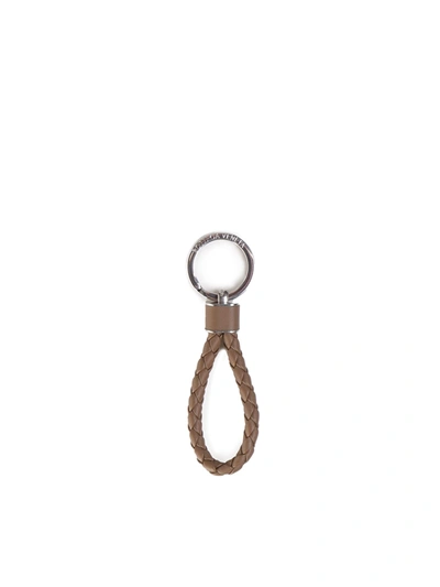 Bottega Veneta Nappa Key Ring With Intreccio Motif In Beige