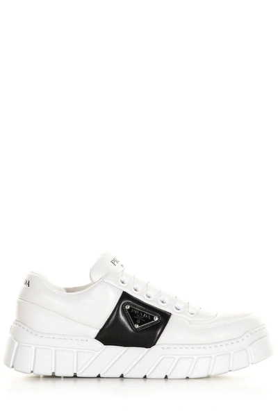 Prada Padded Lace-up Sneakers In Bianco+nero