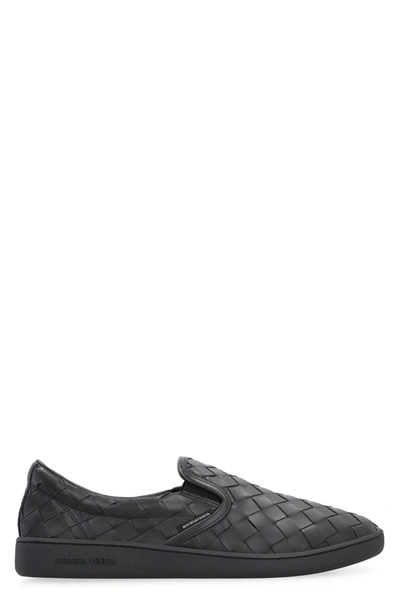 Bottega Veneta Sawyer Woven Leather Slip-on Sneakers In Black
