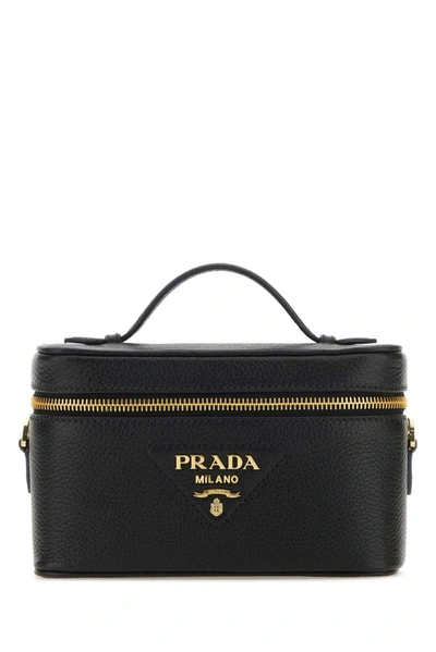 Prada Vanity Zipped Mini Shoulder Bag In Black