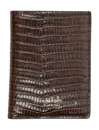 Tom Ford Glossy Printed Croc Cardholder In Brown