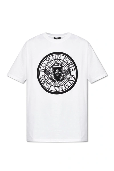 Balmain Cotton T-shirt In Bianco/nero