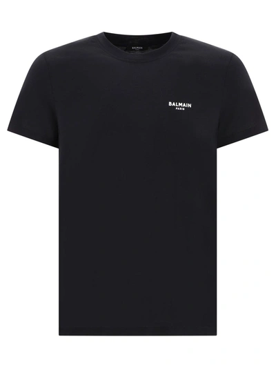 Balmain Flocked Logo T-shirt In Black