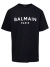 BALMAIN BALMAIN BLACK CREW NECK T-SHIRT WITH LOGO PRINT ON THE CHEST IN COTTON MAN