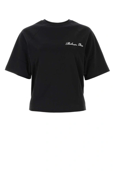 Balmain Cropped T-shirt With Logo Embroidery In Black