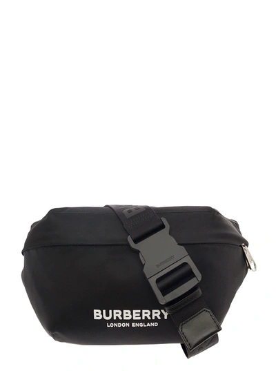 Burberry Sonny Black Fanny Pack With Contrasting Logo Print In Nylon Man