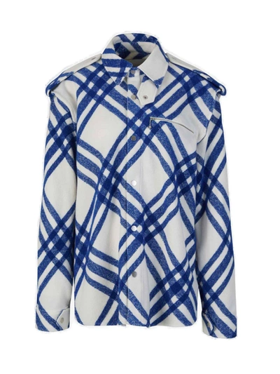 Burberry Vintage Check Wool Blend Shirt In Blue