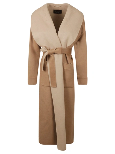 Loro Piana Belted Long Cardi-coat In Camelhair/albino Camelhair