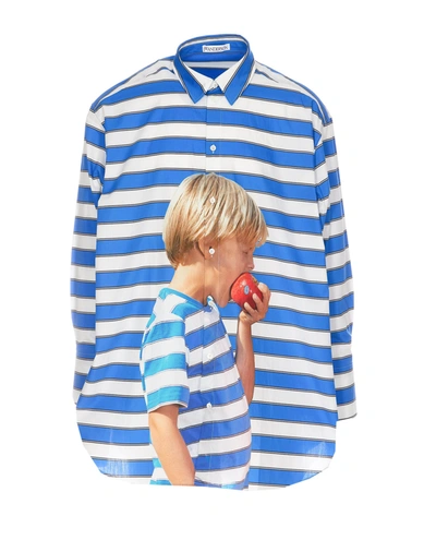 Jw Anderson J.w. Anderson Child And Apple Printed Overshirt In Celeste E Bianco