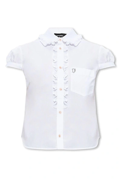 Dsquared2 Ruffled-trim Cotton Shirt In White