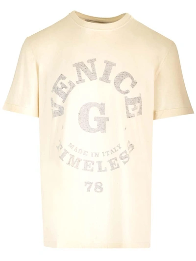 Golden Goose Logo Printed Crewneck T-shirt In Heritage White/black
