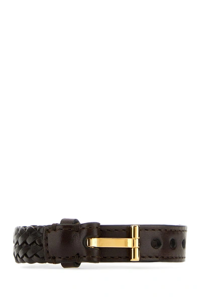Tom Ford Dark Brown Leather Bracelet In Marrone