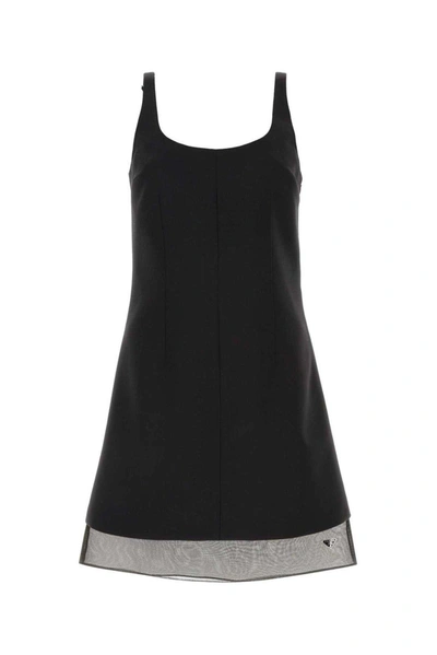 Prada Enamel Triangle-logo Mini Dress In Nero