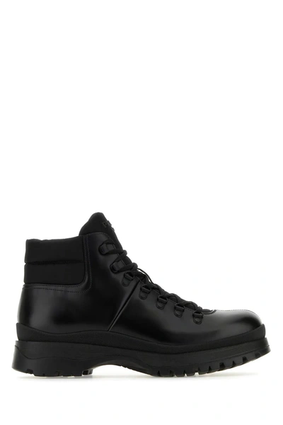 Prada Black Re-nylon And Leather Brixxen Ankle Boots In Nero