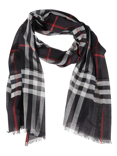 Burberry Giant Check Gauze Scarf In Navy