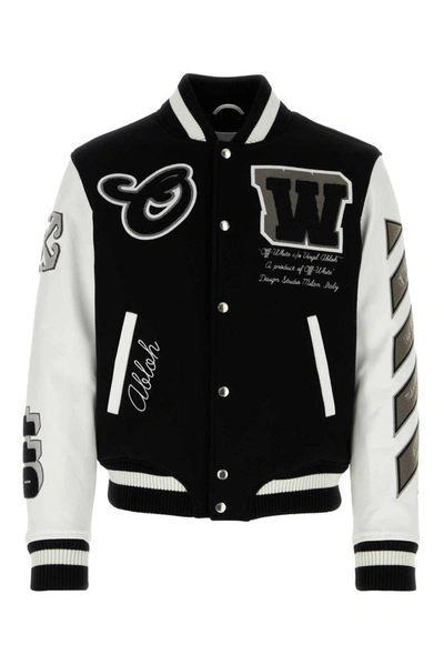 Off-white Lea Appliqu? Long-sleeved Varsity Jacket In Black