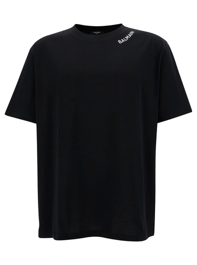 Balmain Stitch Collar T-shirt In Nero E Bianco
