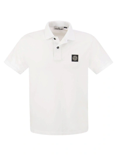 Stone Island Compass Patch Short-sleeved Polo Shirt In White