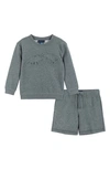 Andy & Evan Kids' Dino Embossed Sweatshirt & Sweatshorts Set In Grey Dino