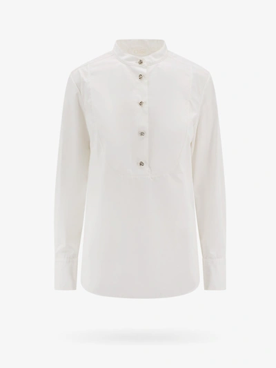 Chloé Buttoned Cotton Tuxedo Shirt In Beige