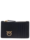 PINKO 'AIRONE' BLACK CARD-HOLDER WITH LOGO PATCH IN LEATHER WOMAN