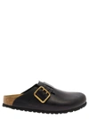 BIRKENSTOCK 'BOSTON BOLD' BLACK MULES WITH MAXI BUCKLE IN LEATHER MAN