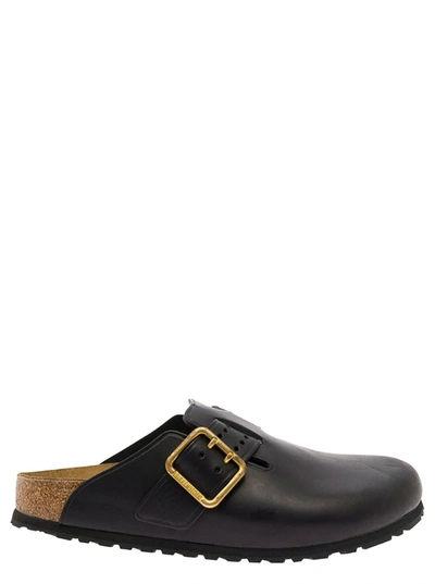 Birkenstock 'boston Bold' Black Mules With Maxi Buckle In Leather Man