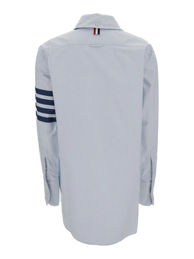 Thom Browne Exaggerated Easy Fit Point Collar Shirt In University Stripe W/ Woven 4 Bar Stripe Oxfordw In Blu