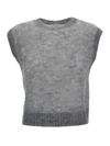 BRUNELLO CUCINELLI GREY VEST WITH RIBBED TRIM IN MOHAIR BLEND WOMAN