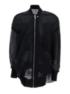 RICK OWENS BLACK JACKET WITH TULLE DESIGN IN TECHNICAL FABRIC WOMAN