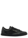 DOLCE & GABBANA BLACK LOW TOP PERFORATED SNEAKERS WITH LOGO DETAIL IN LEATHER MAN