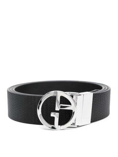 Giorgio Armani Wavy-embossed Leather Belt In Black