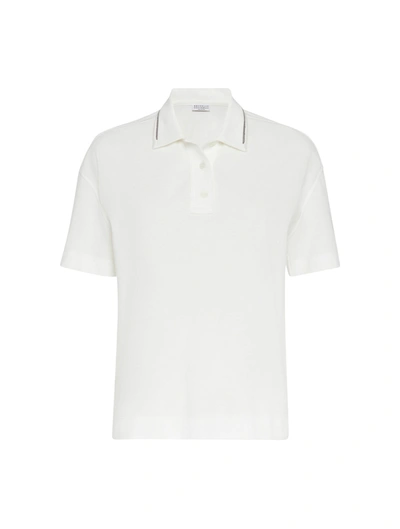 Brunello Cucinelli Monili 搭链细节棉polo衫 In White