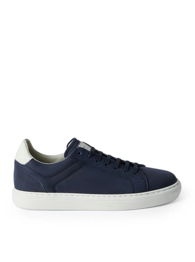 Brunello Cucinelli Sneakers In Nubuck Calfskin In Blue