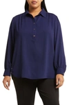 Jones New York Point Collar Popover Tunic Top In Pacific Navy