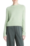 Vince Plush Silk Knit Crew Sweater In White Lime