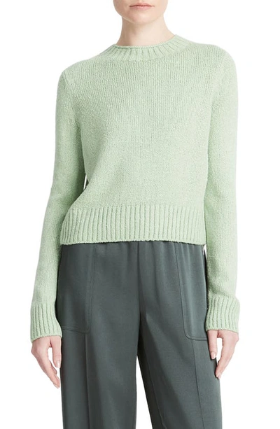 Vince Plush Silk Knit Crew Jumper In White Lime