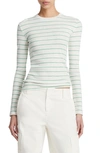 VINCE STRIPE LONG SLEEVE COTTON & MODAL CREWNECK TOP