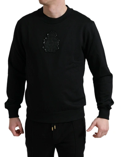 Dolce & Gabbana Black Cotton Round Neck Pullover Logo Sweater
