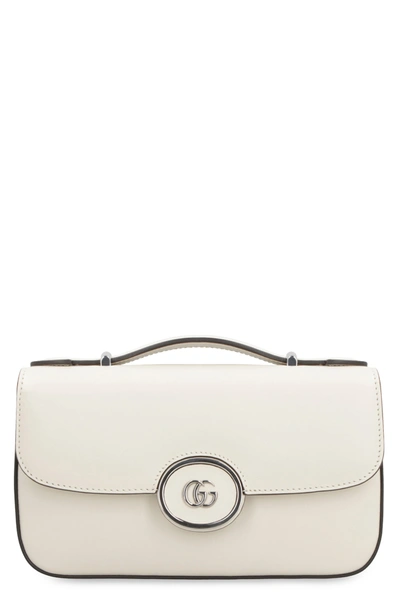 Gucci Petite Gg Leather Shoulder Bag In White