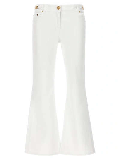 Versace Logo喇叭腿牛仔裤 In White