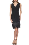 MARINA MARINA V-NECK FRINGE SHEATH DRESS