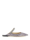 JIMMY CHOO 'BLING FLAT' MULTICOLOR MULES WITH CRYSTAL STRAP IN GLITTER FABRIC WOMAN