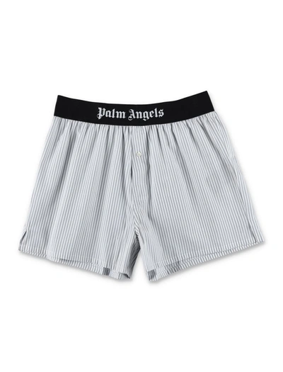 Palm Angels Logo Waistband Striped Boxers In Light Grey