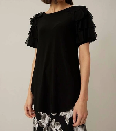 Joseph Ribkoff Tiered Ruffle Sleeve Top In Black