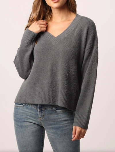 Another Love Marni V Neck Long Sleeve Cozy Sweater In Dark Grey