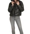 Love Token Leo Womens Faux Leather Short Puffer Jacket In Green