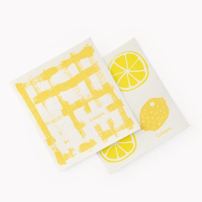 Cuisipro All Purpose Eco-cloth Sponge Cloth, Yellow Stripe/apple, Set Of 2